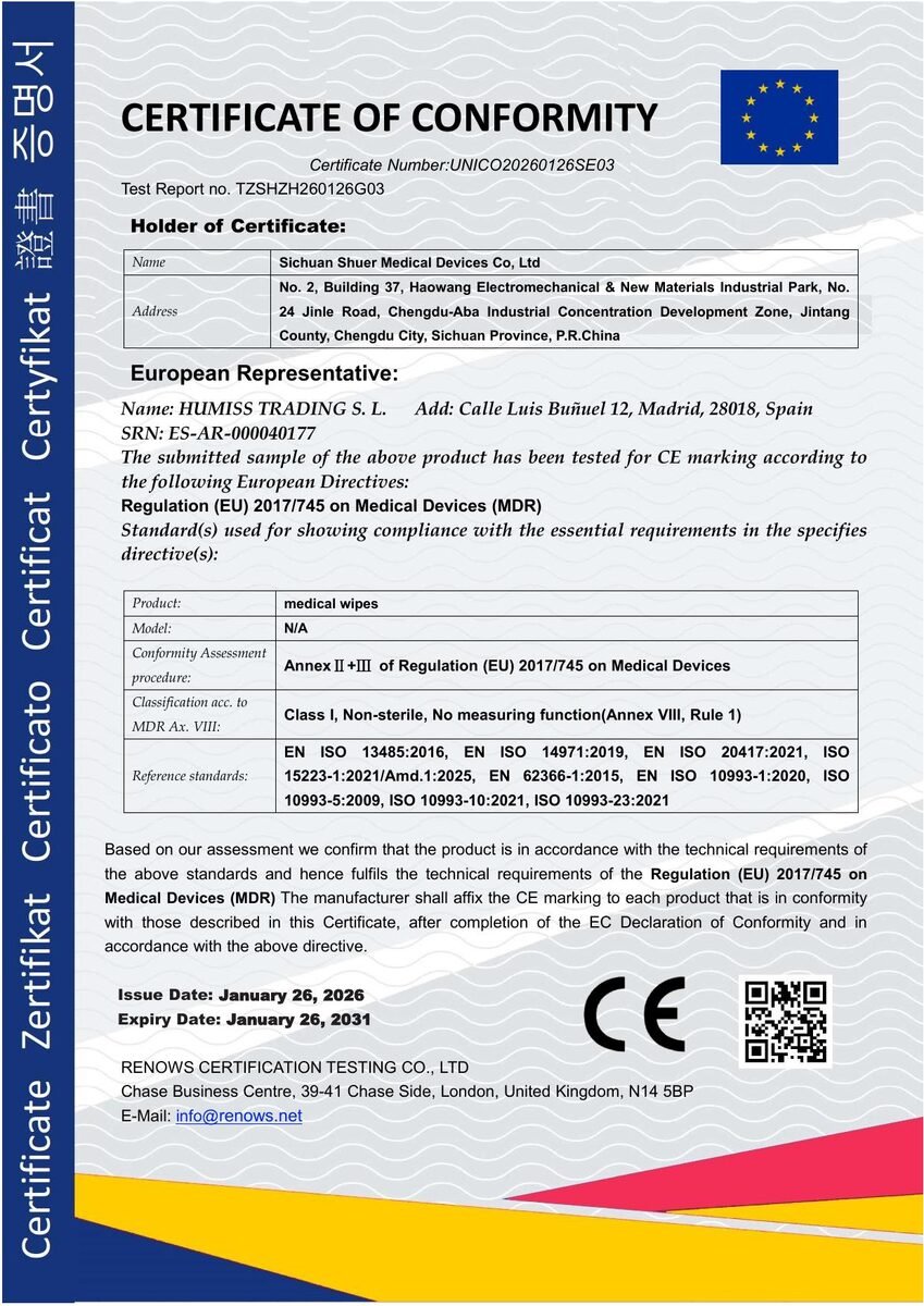 Medical wipes CE certificate