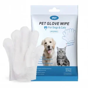 Blue pet cleaning glove wipes, size or packing: 23*25cm; 6pcs/bag; Blue