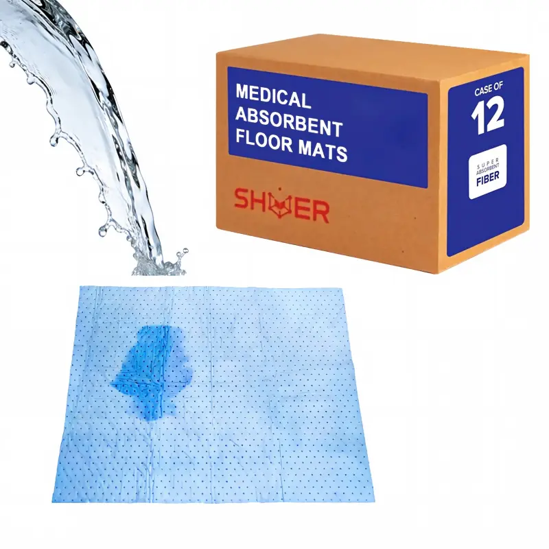 disposable medical absorbent surgical floor mat Disposable blue medical absorbent surgical floor mats with box packaging