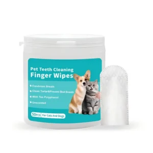 pet teeth-cleaning finger wipes, size or packing: 3.8*8cm; 50pcs/box