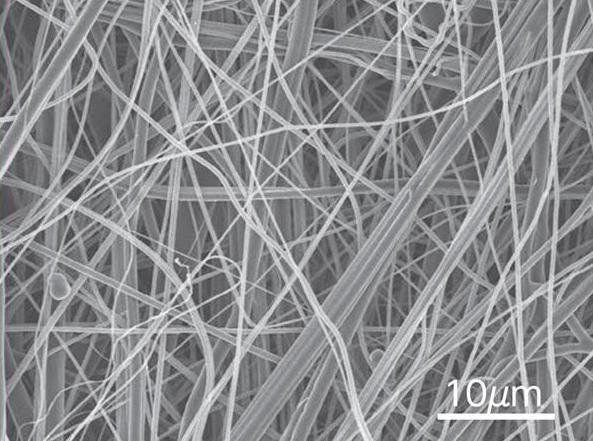 Microscopic structure of meltblown nonwoven fibers showing fiber distribution and porous filtration network